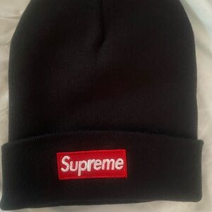 Supreme Black Beanie with Red Box Logo